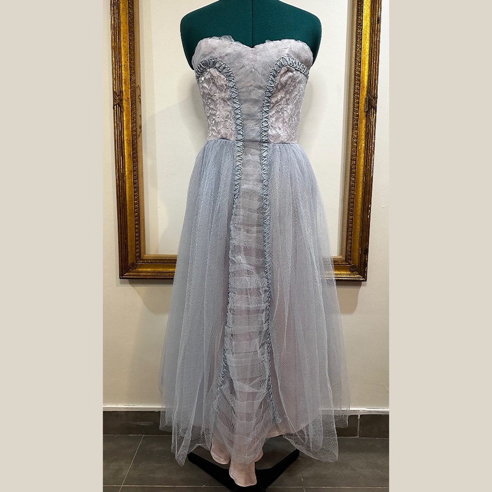 Powder Blue and Periwinkle Handmade Tulle 1950s Dress